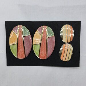 BFD-1980's Fashion Chunky Oval Earring Set of 2 Pairs